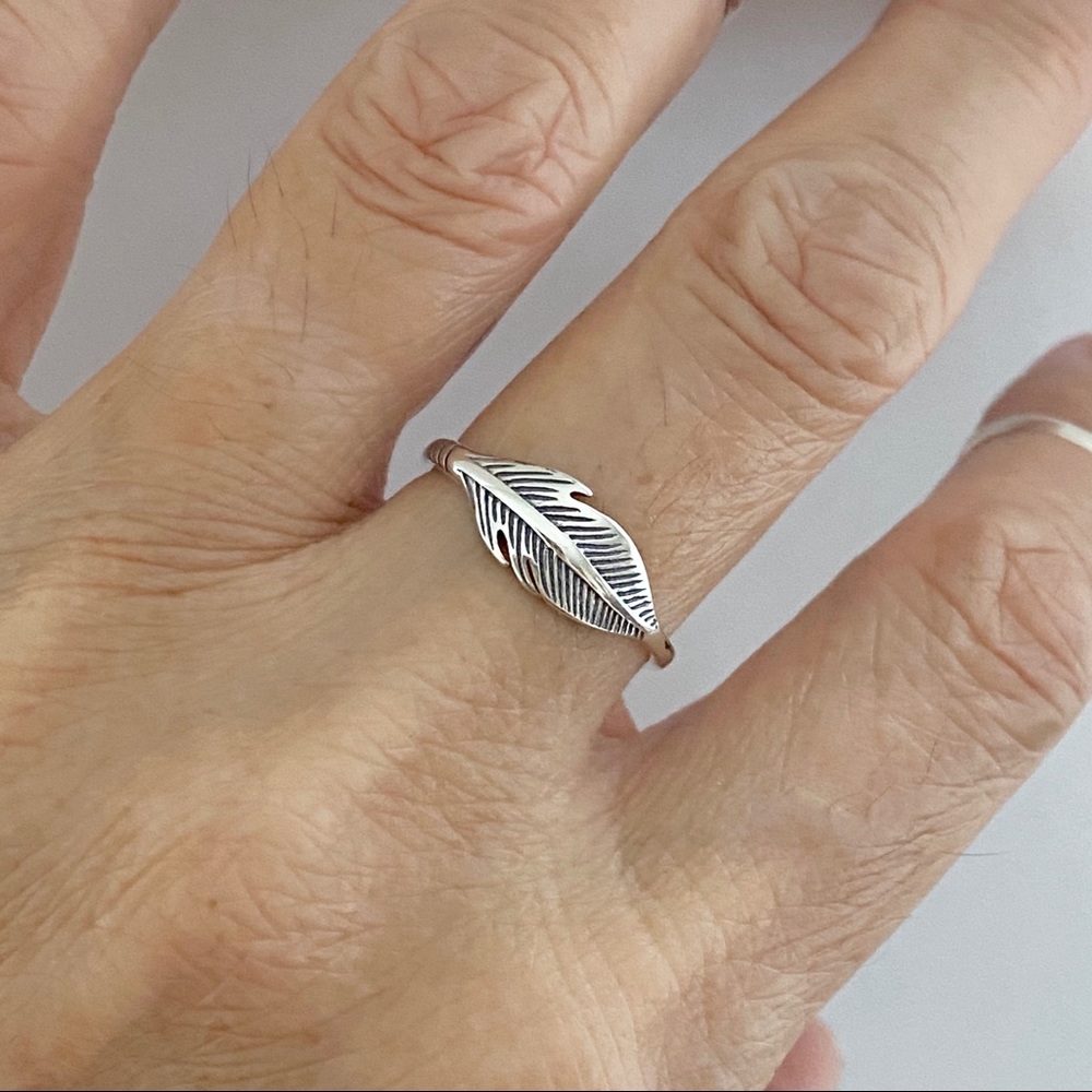 Sterling Silver Small Feather Ring, Religious Rin… - image 2